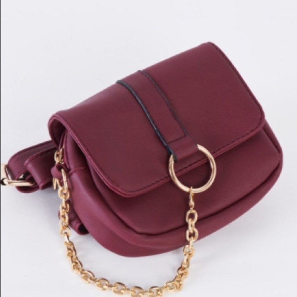 Burgundy Faux Leather Mini crossbody bag